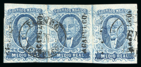 Stamp of Mexico » 1856-61 "Hidalgo" Issues 1856 Acapulco ½ Real Blue strip of three