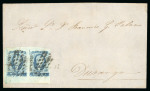 Stamp of Mexico » 1856-61 "Hidalgo" Issues 1856 Durango Nombre de Dios ½ Real Blue pair on cover
