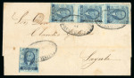 Stamp of Mexico » 1856-61 "Hidalgo" Issues 1856 Guadalajara ½ Real Blue multiple on cover