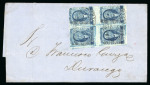 Stamp of Mexico » 1856-61 "Hidalgo" Issues 1856 Guadalajara ½ Real Blue two covers with blocks of four