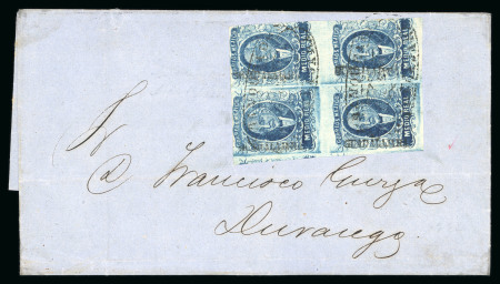 Stamp of Mexico » 1856-61 "Hidalgo" Issues 1856 Guadalajara ½ Real Blue two covers with blocks of four