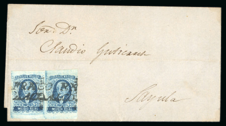 Stamp of Mexico » 1856-61 "Hidalgo" Issues 1856 Guadalajara Zacoalco ½ Real Blue pair on cover