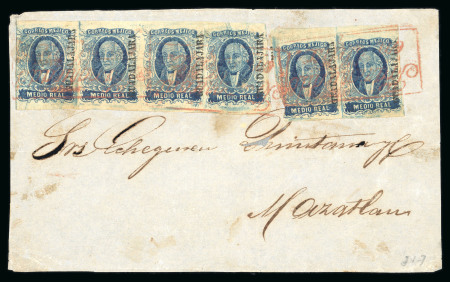 Stamp of Mexico » 1856-61 "Hidalgo" Issues 1856 Guadalajara Tepic ½ Real Blue six stamps combination on front