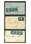 Stamp of Mexico » 1856-61 "Hidalgo" Issues 1856 Guadalajara Tamazula ½ Real Blue strip of four on cover and Guanajuato two strips of four on two covers