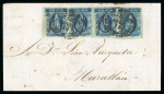 Stamp of Mexico » 1856-61 "Hidalgo" Issues 1856 Mazatlán Culiacán ½ Real Blue block and strip of four on two fronts group