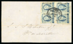 Stamp of Mexico » 1856-61 "Hidalgo" Issues 1856 Mazatlán Culiacán ½ Real Blue block and strip of four on two fronts group