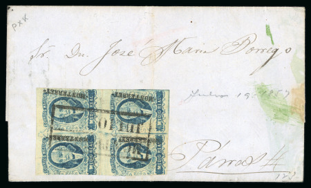 Stamp of Mexico » 1856-61 "Hidalgo" Issues 1856 Monterrey ½ Real Blue block of four on cover