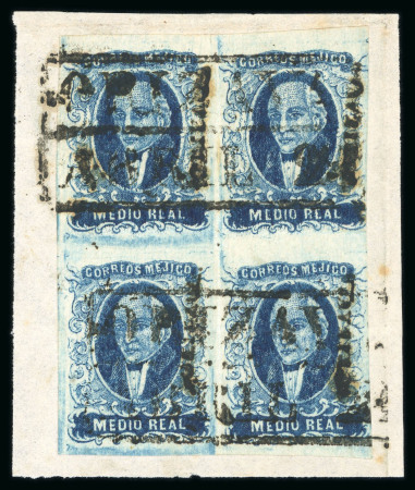 Stamp of Mexico » 1856-61 "Hidalgo" Issues 1856 Orizava ½ Real Blue block of four