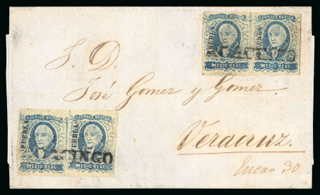 Stamp of Mexico » 1856-61 "Hidalgo" Issues 1856 Puebla Acacingo ½ Real Blue two pairs on cover