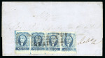 Stamp of Mexico » 1856-61 "Hidalgo" Issues 1856 Puebla Tepeyehualco ½ Real Blue strip of four on cover