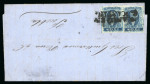 Stamp of Mexico » 1856-61 "Hidalgo" Issues 1856 Puebla San Martin Texmelucan ½ Real Blue pair on cover and vertical pair off cover