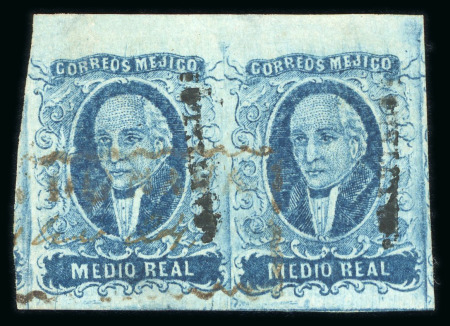 Stamp of Mexico » 1856-61 "Hidalgo" Issues 1856 Saltillo Buenaventura ½ Real Blue pair