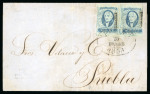 Stamp of Mexico » 1856-61 "Hidalgo" Issues 1856 Veracruz ½ Real Blue pair and strip on two covers group