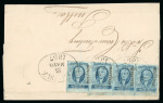 Stamp of Mexico » 1856-61 "Hidalgo" Issues 1856 Veracruz ½ Real Blue pair and strip on two covers group