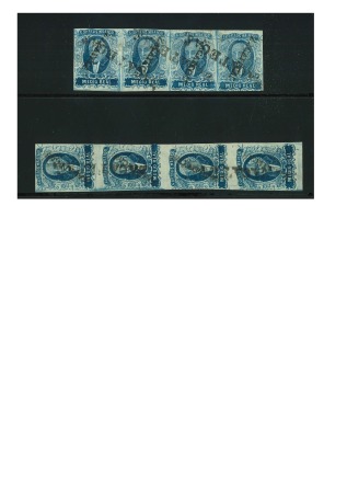 Stamp of Mexico » 1856-61 "Hidalgo" Issues 1856 Zacatecas ½ Real Blue two strips of four group