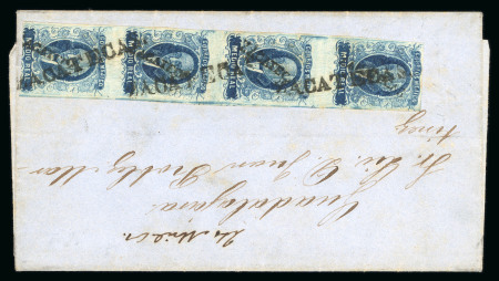 Stamp of Mexico » 1856-61 "Hidalgo" Issues 1856 Zacatecas ½ Real Blue vertical strip of four group of  two covers of 1856 Hidalgos