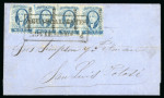 Stamp of Mexico » 1856-61 "Hidalgo" Issues 1856 Zacatecas ½ Real Blue vertical strip of four group of  two covers of 1856 Hidalgos