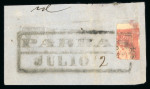 Stamp of Mexico » 1864 "Eagle" Issue 1864 Saltillo Parras 8r Red Eagle 181 or 232-1864 quadrisect on piece 3rd Period