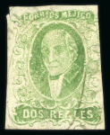 Stamp of Mexico » 1856-61 "Hidalgo" Issues 1856 Polotitlán 2 Reales Green no overprint direct shipment
