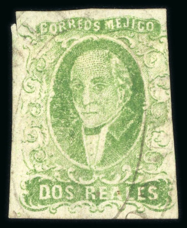 Stamp of Mexico » 1856-61 "Hidalgo" Issues 1856 Polotitlán 2 Reales Green no overprint direct shipment