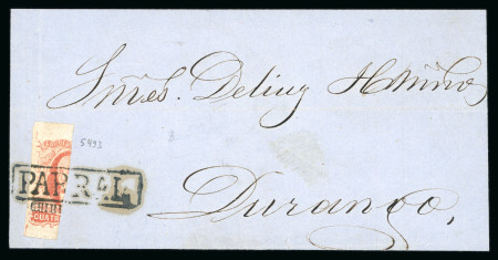 Stamp of Mexico » 1856-61 "Hidalgo" Issues 1856 Chihuahua Parral 4 Reales Red bisect on cover