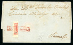Stamp of Mexico » 1856-61 "Hidalgo" Issues 1856 Chihuahua Rosales 4 Reales Red bisect on cover