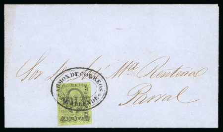 Stamp of Mexico » 1861 "Hidalgo" Second Issue 1861 Chihuahua Rosales 1 Real Green postal fraud on cover