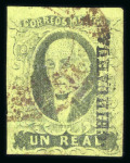 Stamp of Mexico » 1861 "Hidalgo" Second Issue 1861 Chihuahua Santa Rosalía 1 Real Green with 2 Reales impression on back