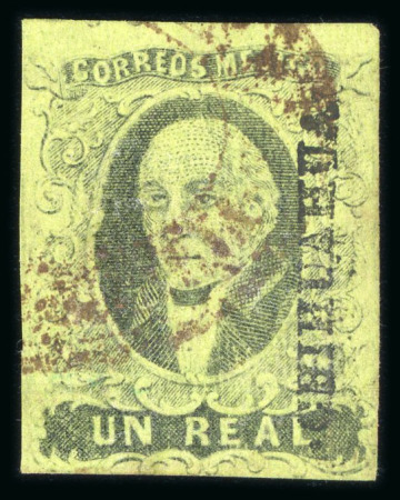 Stamp of Mexico » 1861 "Hidalgo" Second Issue 1861 Chihuahua Santa Rosalía 1 Real Green with 2 Reales impression on back
