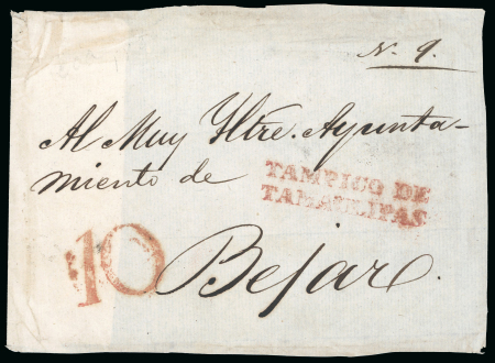 Stamp of Mexico » Stampless Mail and "Sellos Negros" Pre-Stamp Tampico to Bejar, Texas