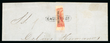 Stamp of Mexico » 1856-61 "Hidalgo" Issues 1856 Chihuahua, Durango 4 Reales Bisects Group on piece
