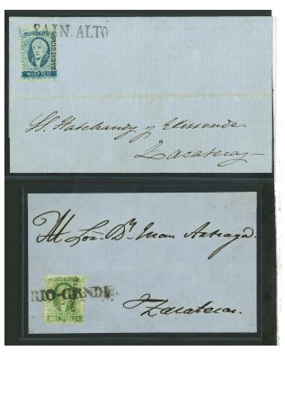 Stamp of Mexico » 1856-61 "Hidalgo" Issues 1856 Zacatecas ½ Real and 2 Reales cover group