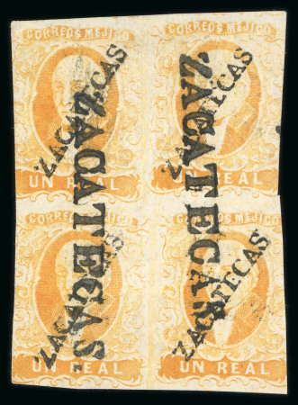 Stamp of Mexico » 1856-61 "Hidalgo" Issues 1856 Zacatecas 1 Real Yellow Block of four