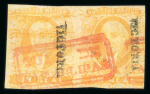 Stamp of Mexico » 1856-61 "Hidalgo" Issues 1856 Victoria Tula de Tamaulipas 1 Real Yellow pair with value tablet inverted