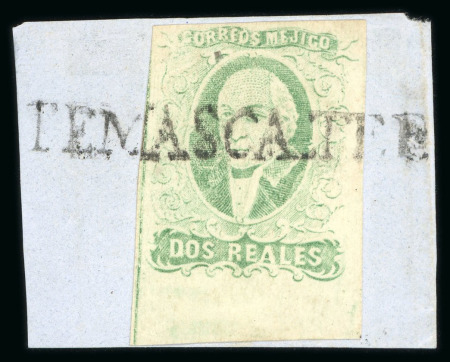 Stamp of Mexico » 1856-61 "Hidalgo" Issues 1856 Temascaltepec 2 Reales Emerald