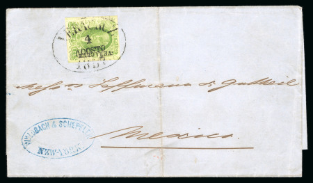 Stamp of Mexico » 1856-61 "Hidalgo" Issues 1856 Veracruz 2 Reales Green on cover forwarded from New York
