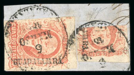 Stamp of Mexico » 1856-61 "Hidalgo" Issues 1856 Lagos, Guadalajara Split Combinations on piece group