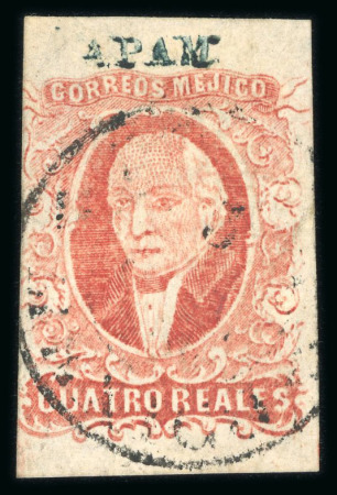 Stamp of Mexico » 1856-61 "Hidalgo" Issues 1856 Apam 4 Reales Red postally used