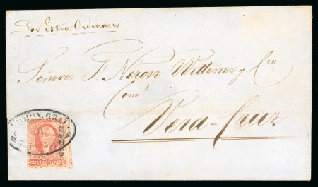 Stamp of Mexico » 1856-61 "Hidalgo" Issues 1856 Mexico District 4 Reales Red on Express cover