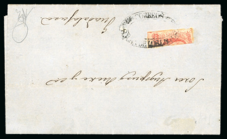 Stamp of Mexico » 1856-61 "Hidalgo" Issues 1856 Lagos San Juan de los Lagos 4 Reales Red Bisect on cover