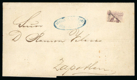 Stamp of Mexico » 1856-61 "Hidalgo" Issues 1856 Guadalajara 8 Reales Lilac bisect on cover