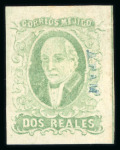 Stamp of Mexico » 1856-61 "Hidalgo" Issues 1856 Apam 2 Reales Emerald Group, mint and postally used