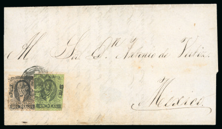 Stamp of Mexico » 1861 "Hidalgo" Second Issue 1861 Apam 1 Real Green + 2 Reales Rose on cover
