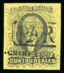 Stamp of Mexico » 1861 "Hidalgo" Second Issue 1861 Chihuahua Parral 4 Reales Black/Yellow