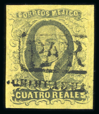 Stamp of Mexico » 1861 "Hidalgo" Second Issue 1861 Chihuahua Parral 4 Reales Black/Yellow