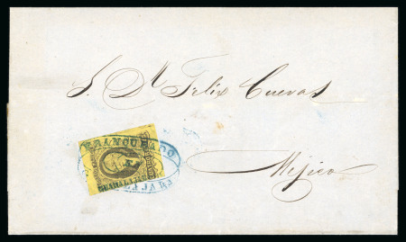 Stamp of Mexico » 1861 "Hidalgo" Second Issue 1861 Guadalajara, Jalapa 4 Reales Black/Yellow two covers group