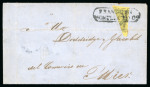 Stamp of Mexico » 1861 "Hidalgo" Second Issue 1861 Monterrey Montemorelos 4 Reales Black/Yellow Bisect on cover