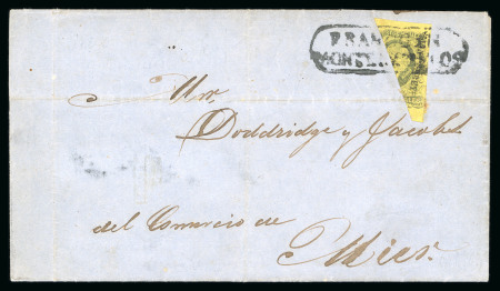 Stamp of Mexico » 1861 "Hidalgo" Second Issue 1861 Monterrey Montemorelos 4 Reales Black/Yellow Bisect on cover