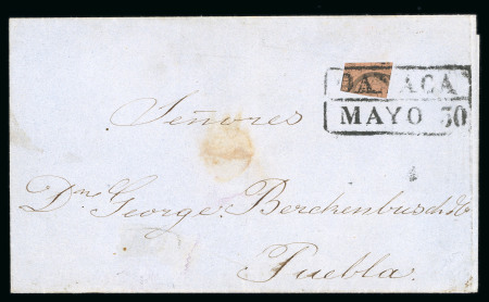 Stamp of Mexico » 1861 "Hidalgo" Second Issue 1861 Oaxaca 8 Reales Black/Brown Quadrisect on cover