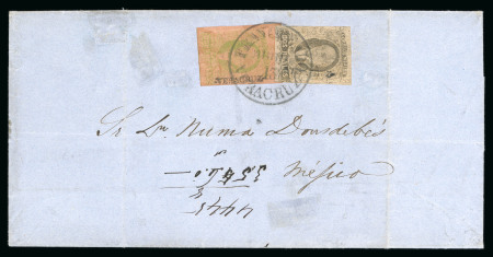 Stamp of Mexico » 1861 "Hidalgo" Second Issue 1861 Veracruz 8 Reales Green on Brown + 2 Reales Rose on cover